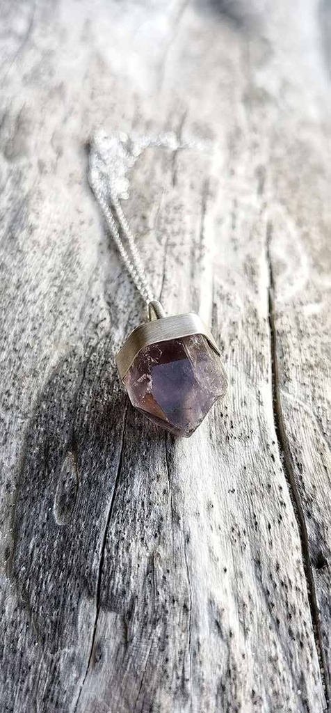 Halskette Silber mit Amethyst roh